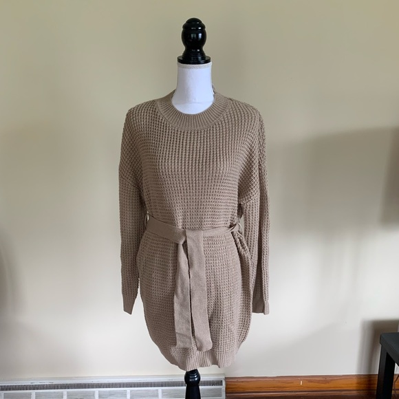 New Small Zesica Tan Brown Sweater Dress with Belt - Picture 1 of 7